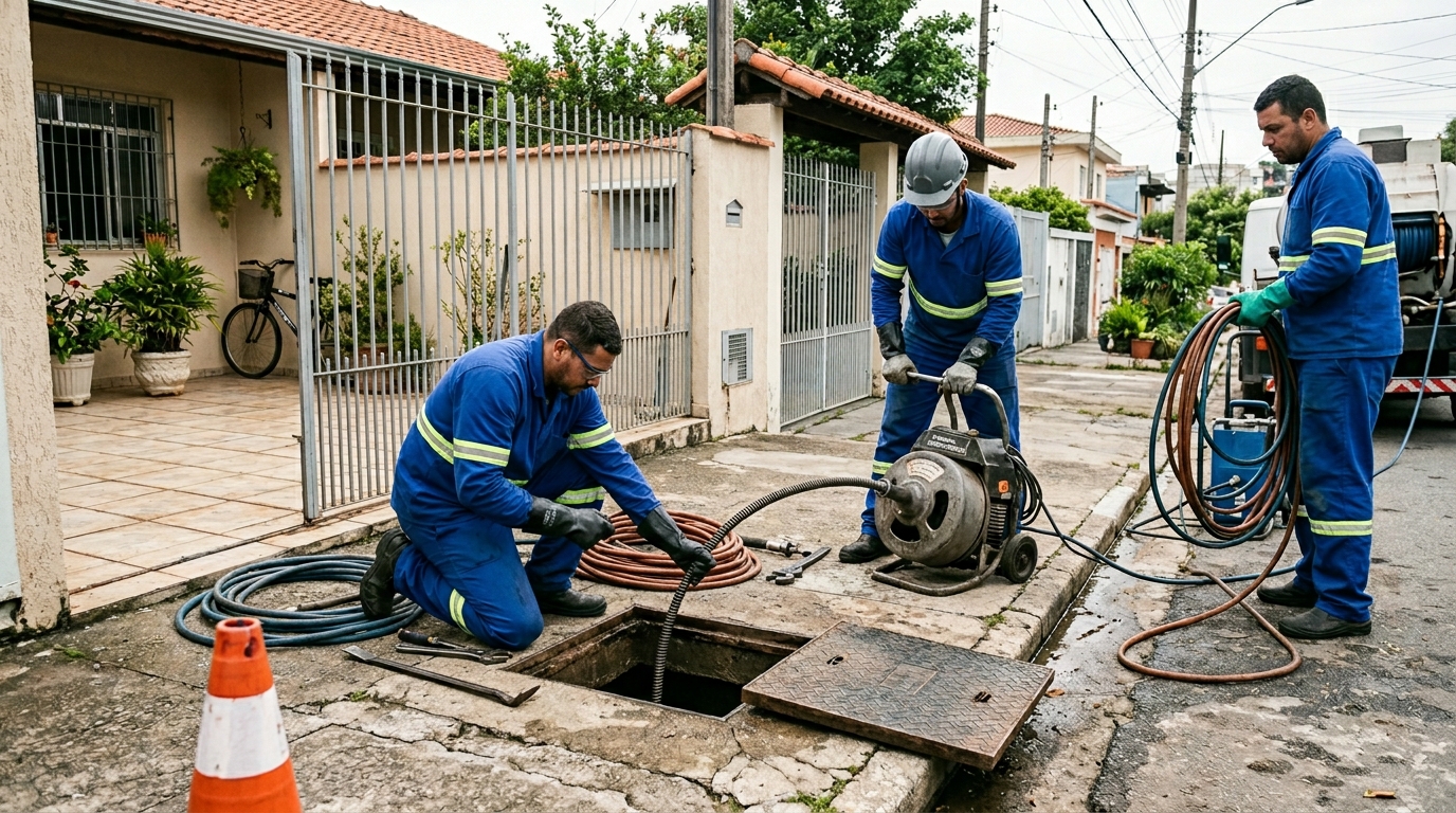 Equipe de desentupimento de esgoto em Guarulhos-SP