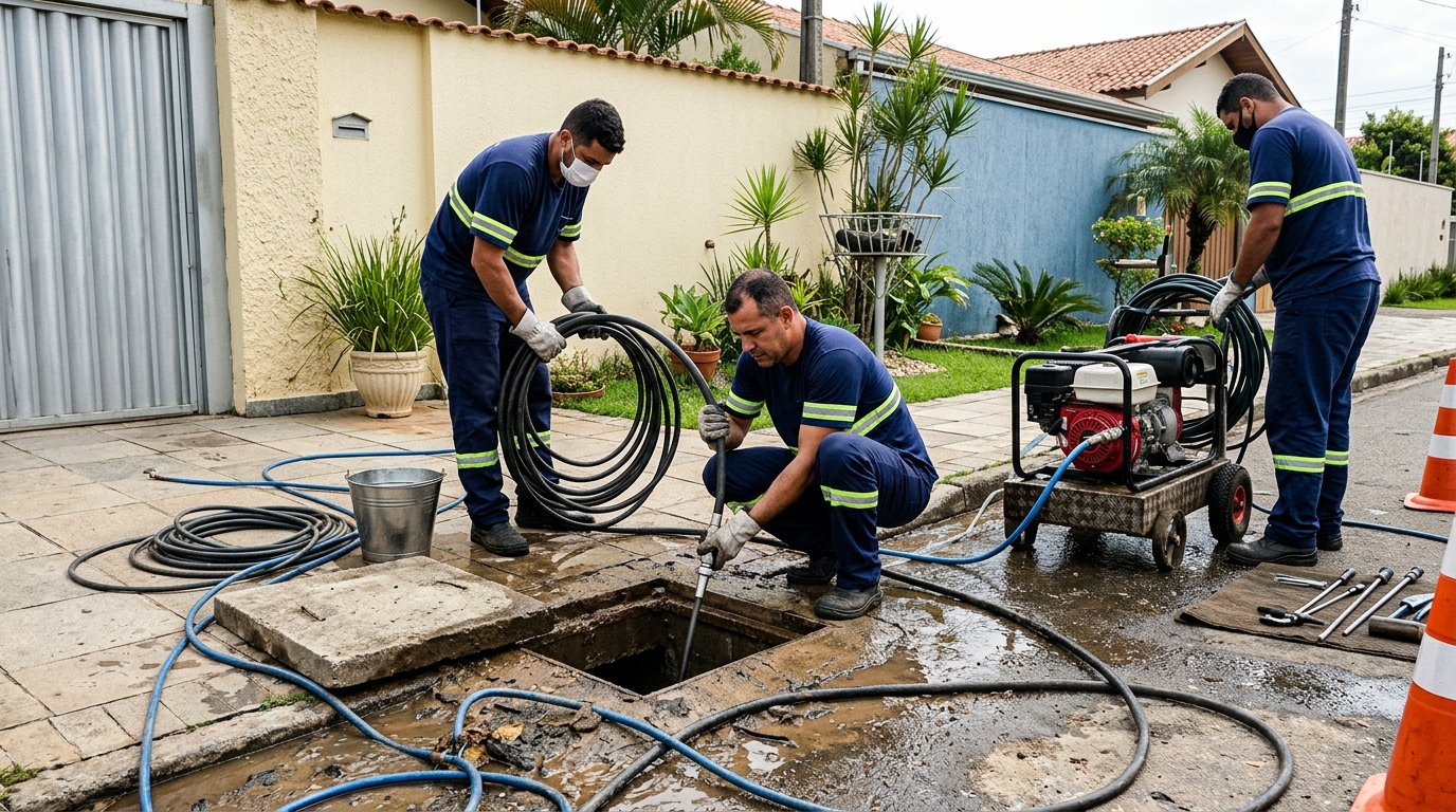 Desentupimento de esgoto residencial em Guarulhos-SP